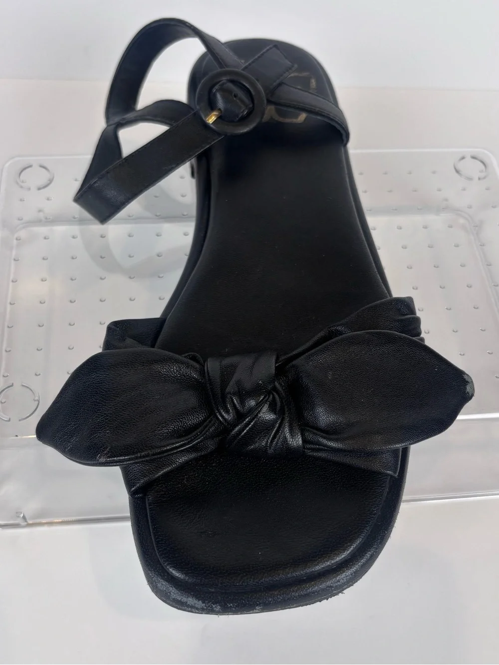Ted Baker London Halah Black Leather Bow Flat Sandals Sz 6